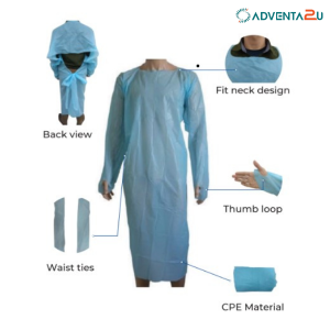 Connecx - Isomecx CPE Apron 120cm x 203.5cm, Blue, Long Sleeve with Thumb Hooks, Non sterile(10pcs/bag) Connecx - Isomecx CPE Apron 120cm x 203.5cm, Blue, Long Sleeve with Thumb Hooks, Non sterile(10pcs/bag)