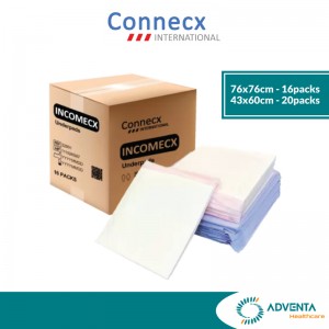 Connecx -Incomecx 5ply Underpad with SAP (30x30 - 16packs/carton, 17x24 - 20packs/carton) Connecx -Incomecx 5ply Underpad with SAP (30x30 - 16packs/carton, 17x24 - 20packs/carton)