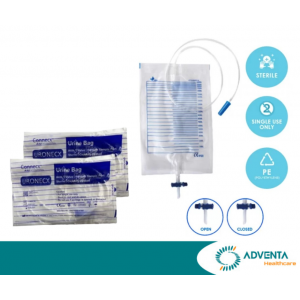 Connecx - Urine Bag Transparent, 2000ml (T valve), Without Sample Port, Sterile, PE Packing (10pcs/pack)