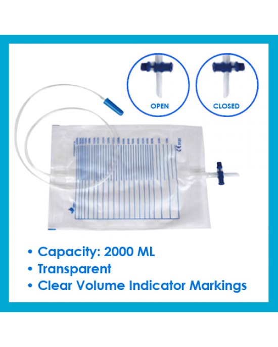 Connecx - Urine Bag Transparent, 2000ml (T valve), Without Sample Port, Sterile, PE Packing (10pcs/pack)