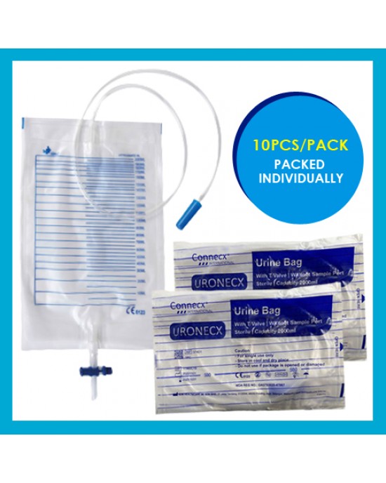 Connecx - Urine Bag Transparent, 2000ml (T valve), Without Sample Port, Sterile, PE Packing (10pcs/pack)