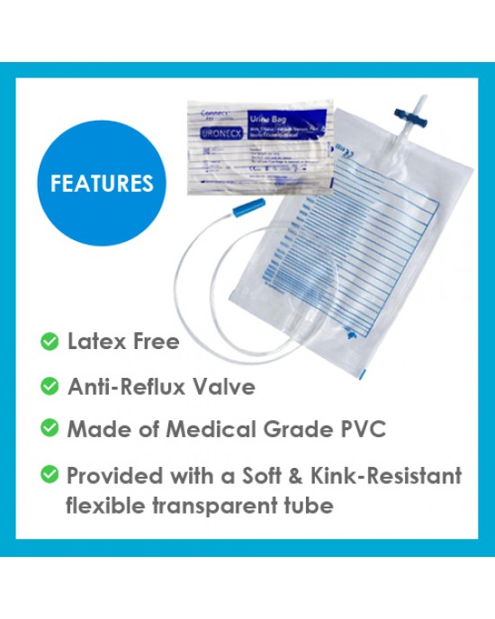 Connecx - Urine Bag Transparent, 2000ml (T valve), Without Sample Port, Sterile, PE Packing (10pcs/pack)