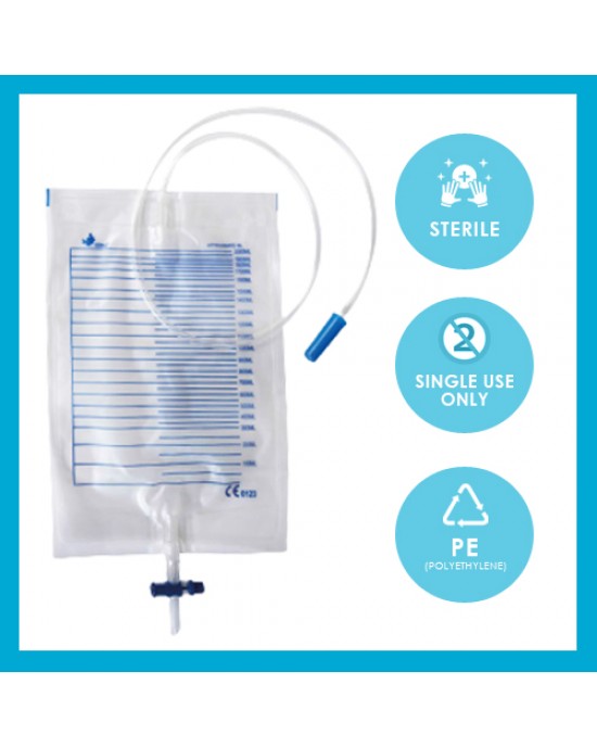 Connecx - Urine Bag Transparent, 2000ml (T valve), Without Sample Port, Sterile, PE Packing (10pcs/pack)