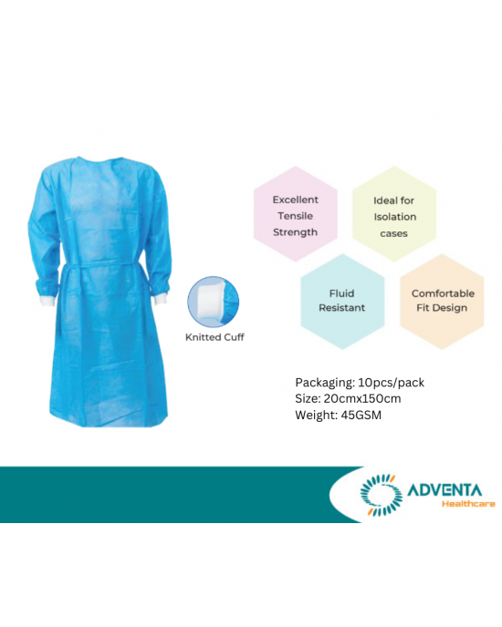 Connecx - Isomecx Isolation Gown, With Cuff, Water Repellent, PP+PE, 42gsm (10pcs/pack) - Connecx